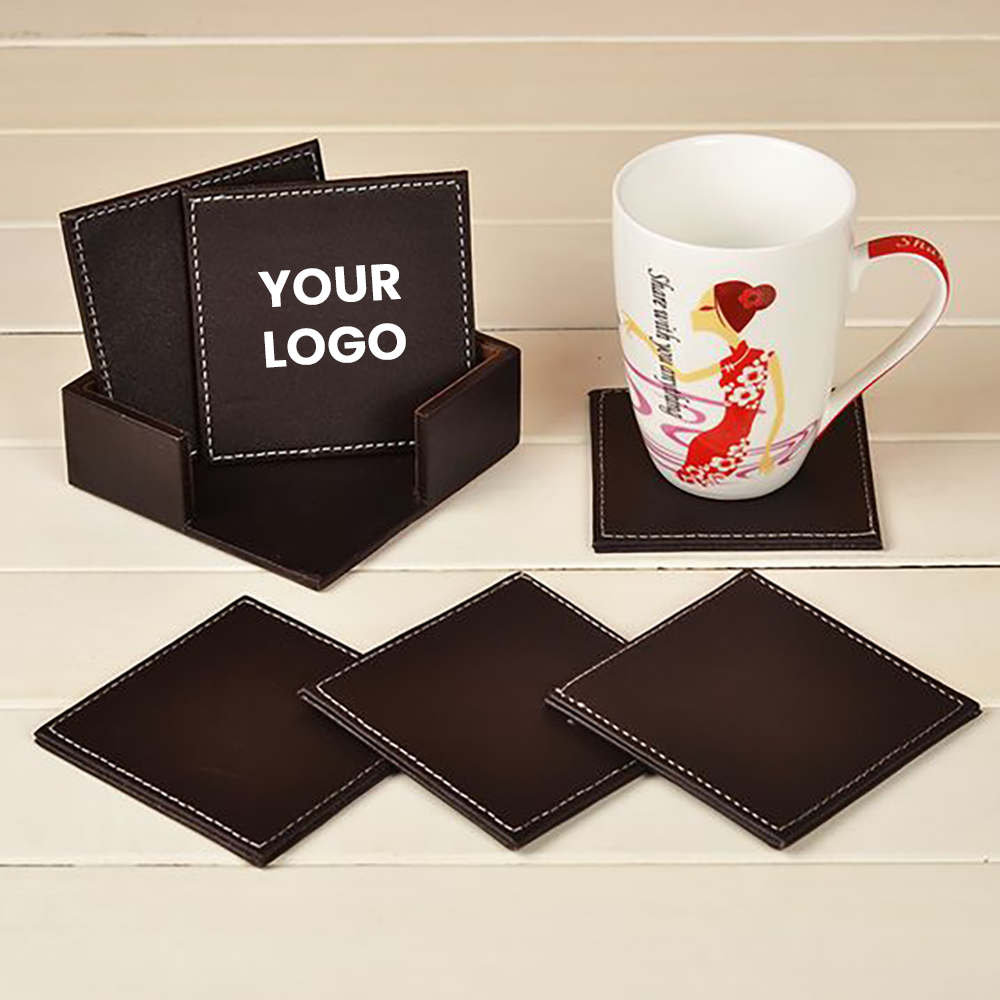 Classic Square Leather Coaster Set