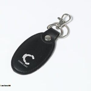 Oval Leather Keychain with Metal Clip