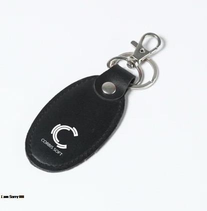 Oval Leather Keychain with Metal Clip